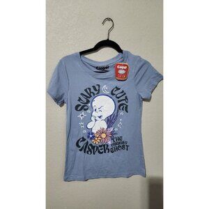 Casper The Friendly Ghost Shirt Womens Medium Blue Graphic Floral Very Cute Tee